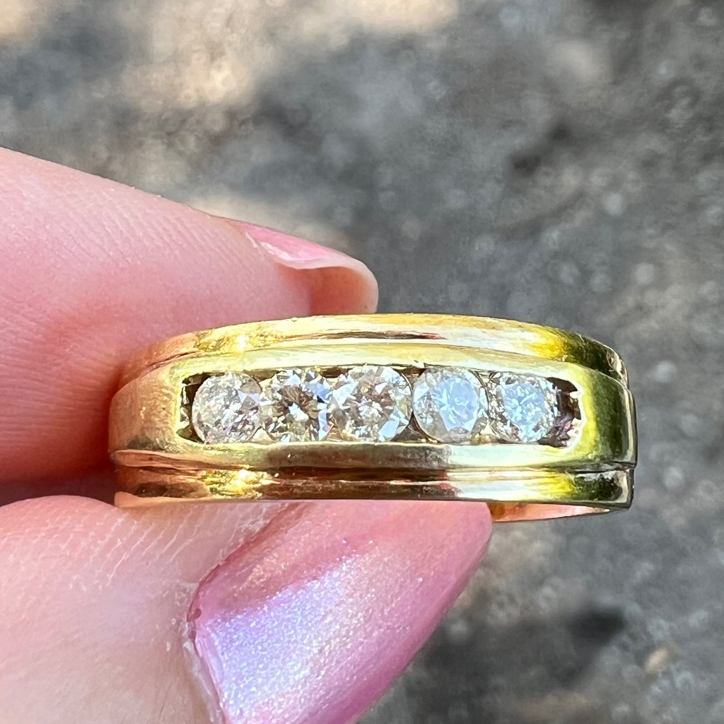 Vintage 18k Yellow Gold Diamond Band Ring Wedding Anniversary Mens Womans Unisex